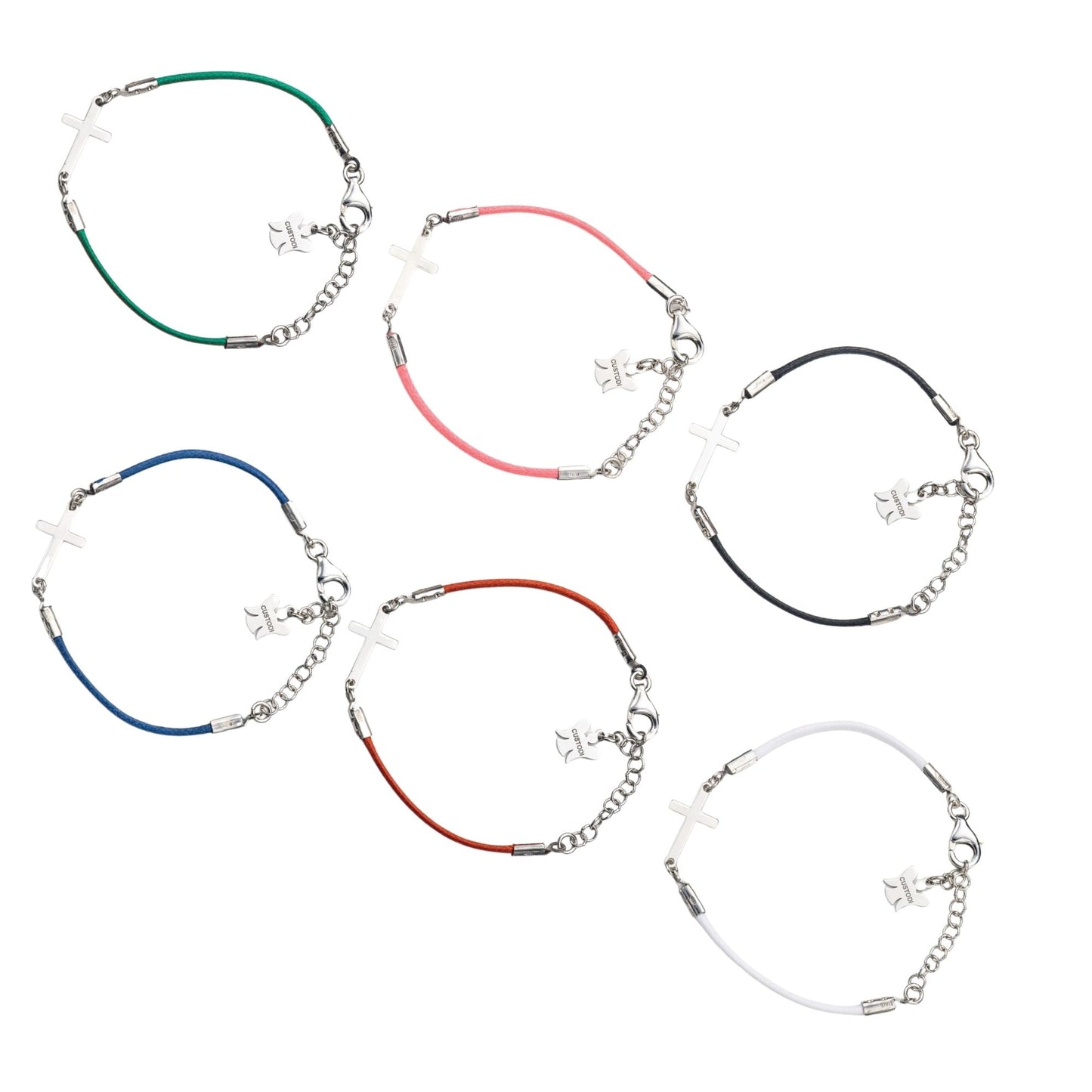 Bracciale bimbo in corda cerata e croce in argento 925 rodiato lunghezza 13+3 cm.