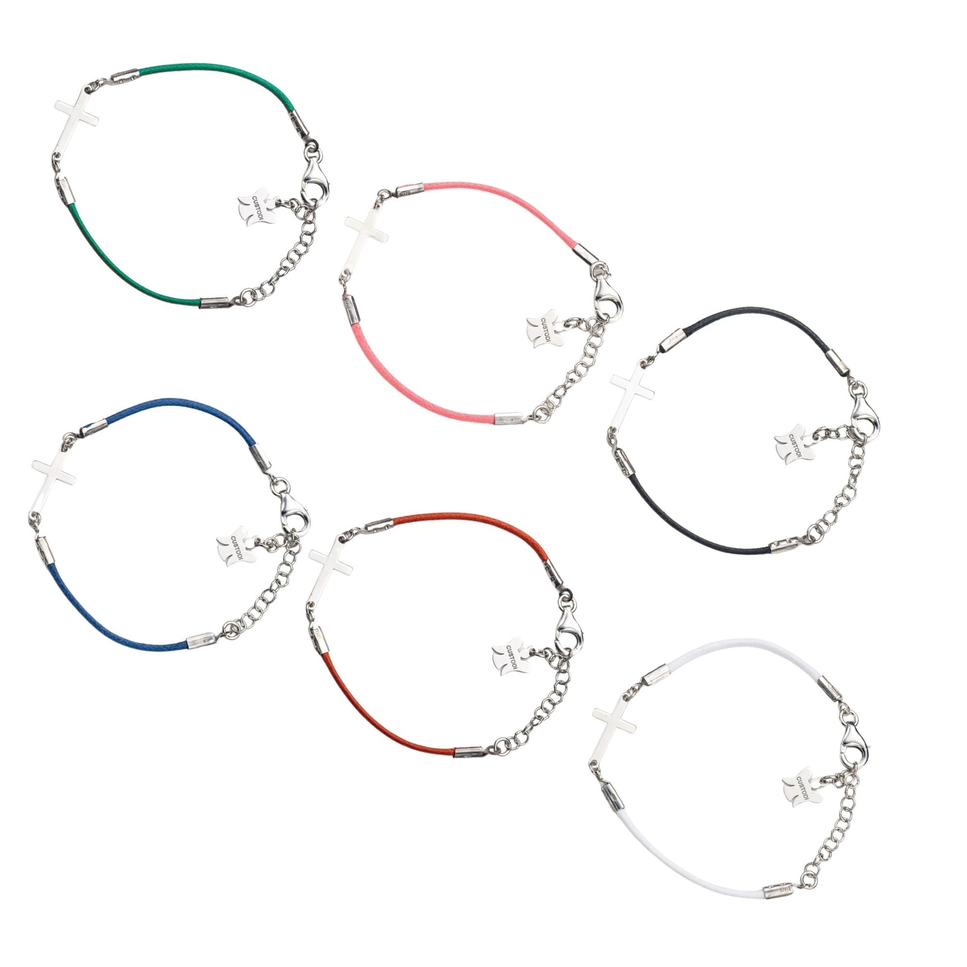Bracciale bimbo in corda cerata e croce in argento 925 rodiato lunghezza 13+3 cm.