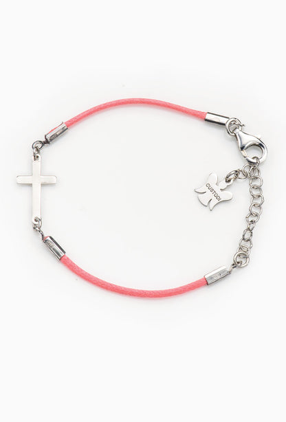 Bracciale bimbo in corda cerata e croce in argento 925 rodiato lunghezza 13+3 cm.