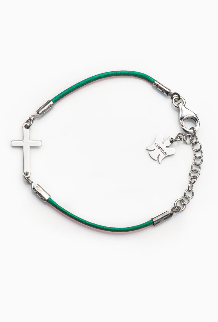 Bracciale bimbo in corda cerata e croce in argento 925 rodiato lunghezza 13+3 cm.