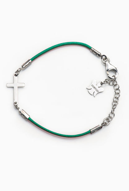 Bracciale bimbo in corda cerata e croce in argento 925 rodiato lunghezza 13+3 cm.