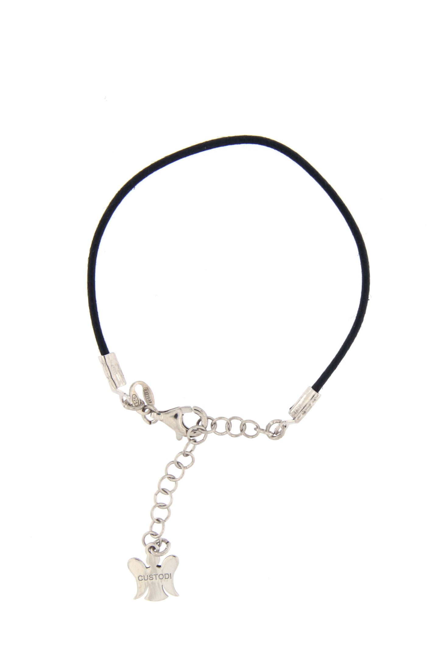 Bracciale bimbo in corda cerata e argento 925 rodiato lunghezza cm. 13+3