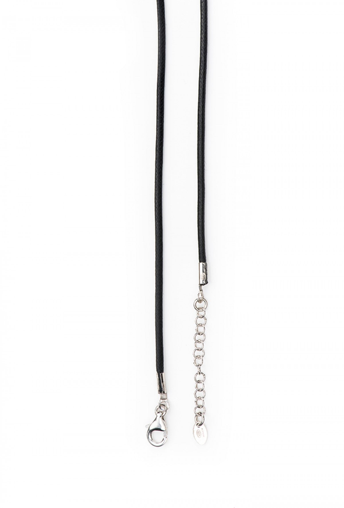 Collana in corda cerata e argento 925 rodiato. Lunghezza 45+3 cm