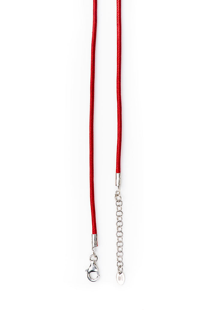 Collana in corda cerata e argento 925 rodiato. Lunghezza 45+3 cm