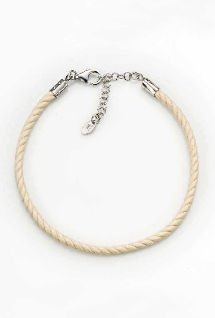 Bracciale in cordone e argento 925 rodiato. Lunghezza 19,5+3 cm