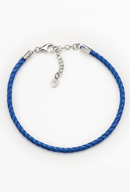 Bracciale in cordone e argento 925 rodiato. Lunghezza 19,5+3 cm