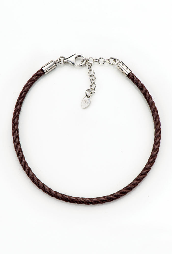 Bracciale in cordone e argento 925 rodiato. Lunghezza 19,5+3 cm