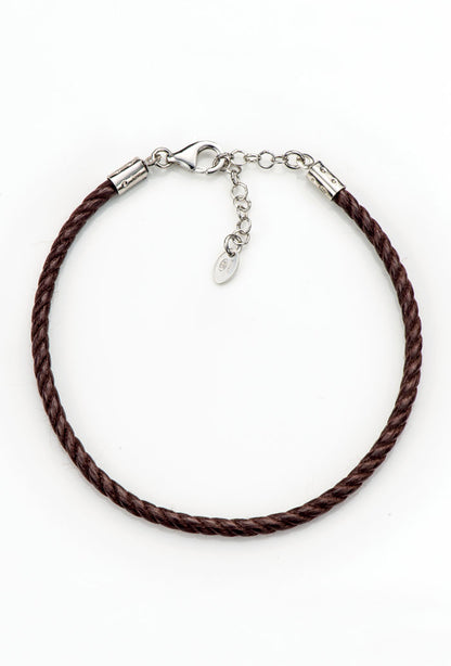 Bracciale in cordone e argento 925 rodiato. Lunghezza 19,5+3 cm