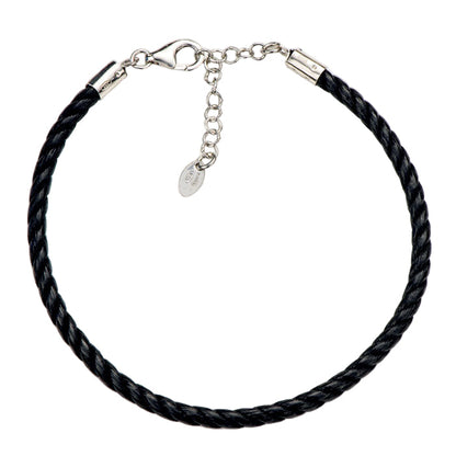 Bracciale in cordone e argento 925 rodiato. Lunghezza 19,5+3 cm