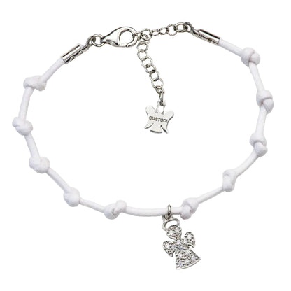 Bracciale Decina del Rosario in corda cerata e pendente Angelo in argento 925. Lunghezza 17+3 cm