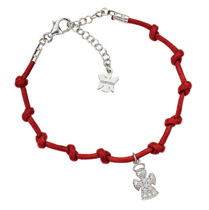 Bracciale Decina del Rosario in corda cerata e pendente Angelo in argento 925. Lunghezza 17+3 cm