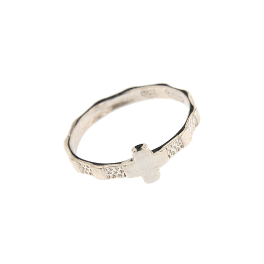 Anello "fascetta" decina Rosario in argento 925 rodiato. Misure varie