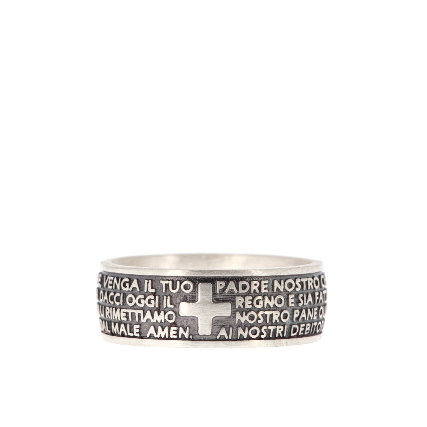 Anello con preghiera "Padre Nostro" in argento 925 invecchiato. Misure varie