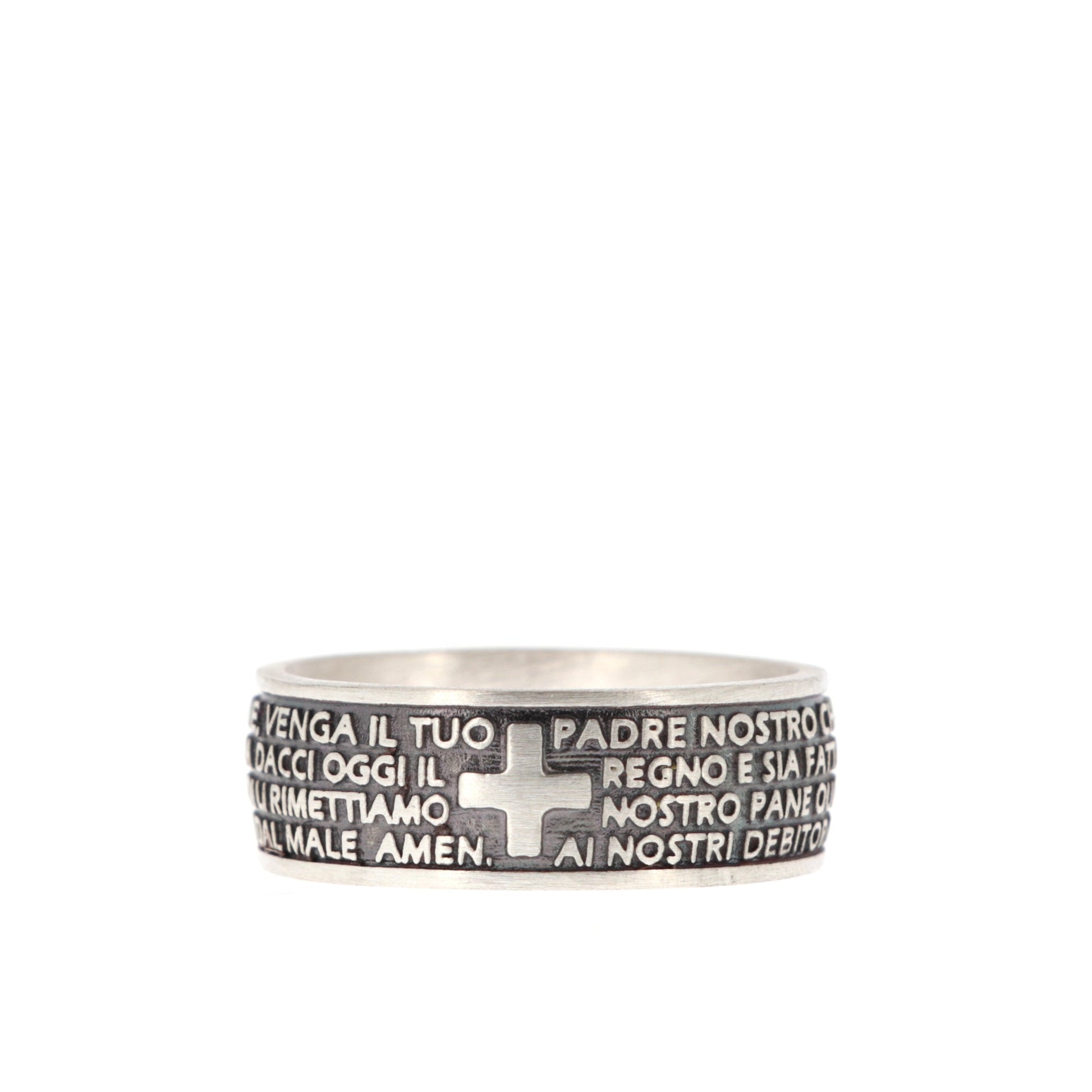 Anello con preghiera "Padre Nostro" in argento 925 invecchiato. Misure varie