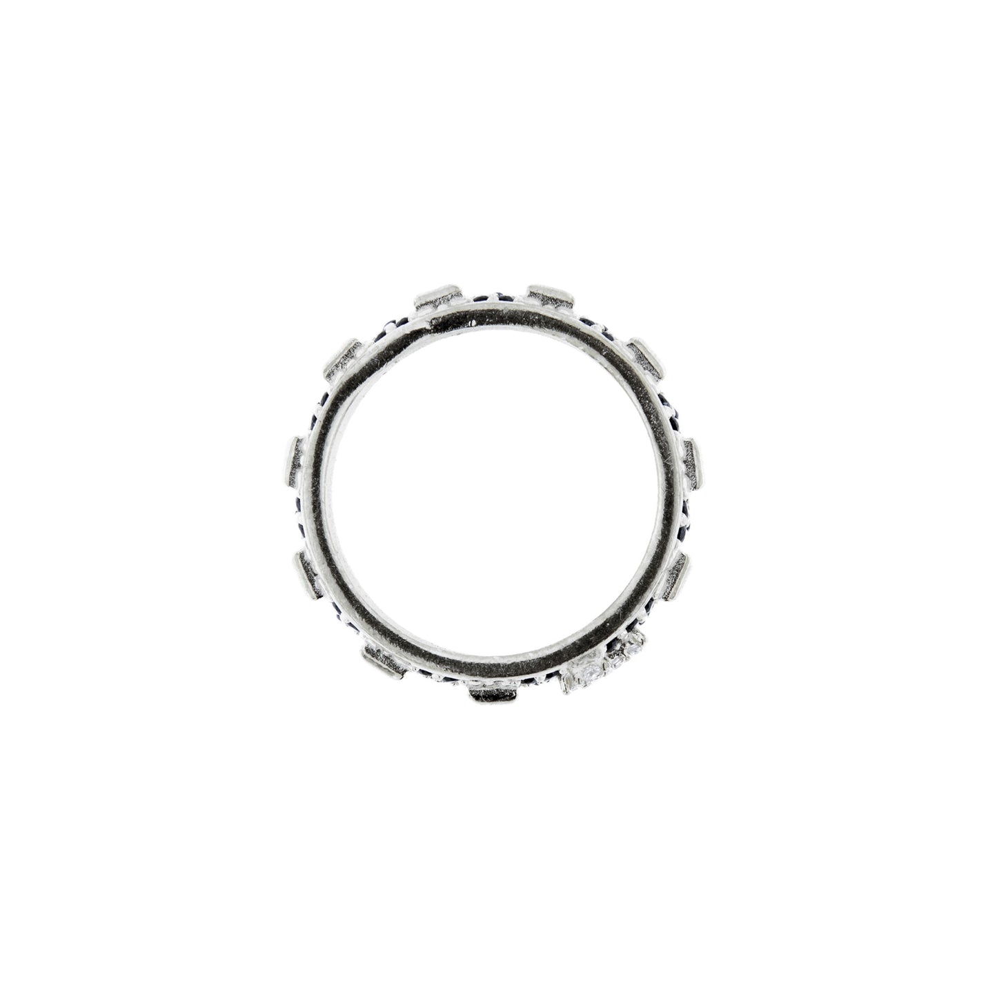Anello decina Rosario con zirconi bianchi e neri in argento 925 rodiato. Misure varie