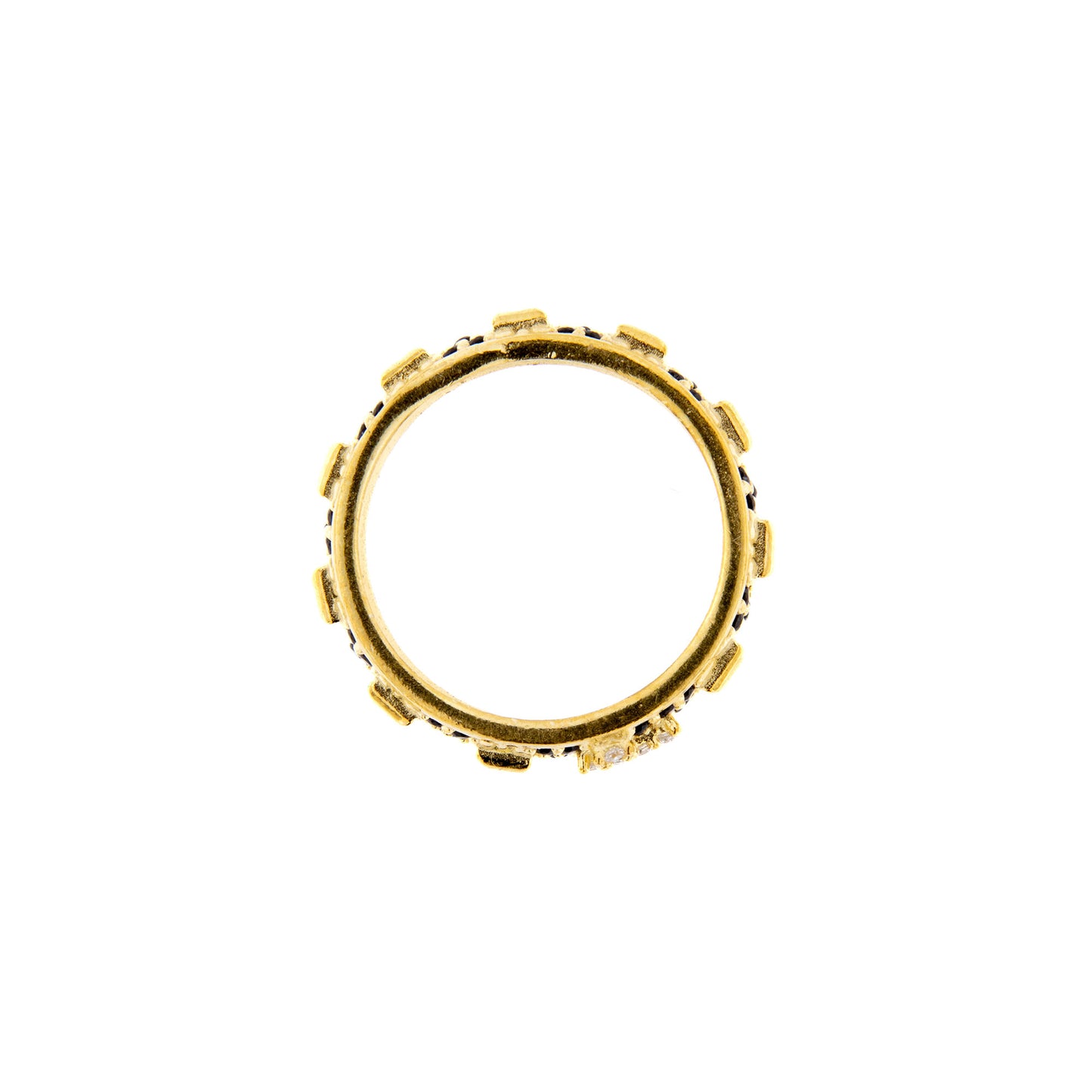 Anello Decina Rosario con zirconi neri e bianchi in argento 925 rodiato dorato. Misure varie