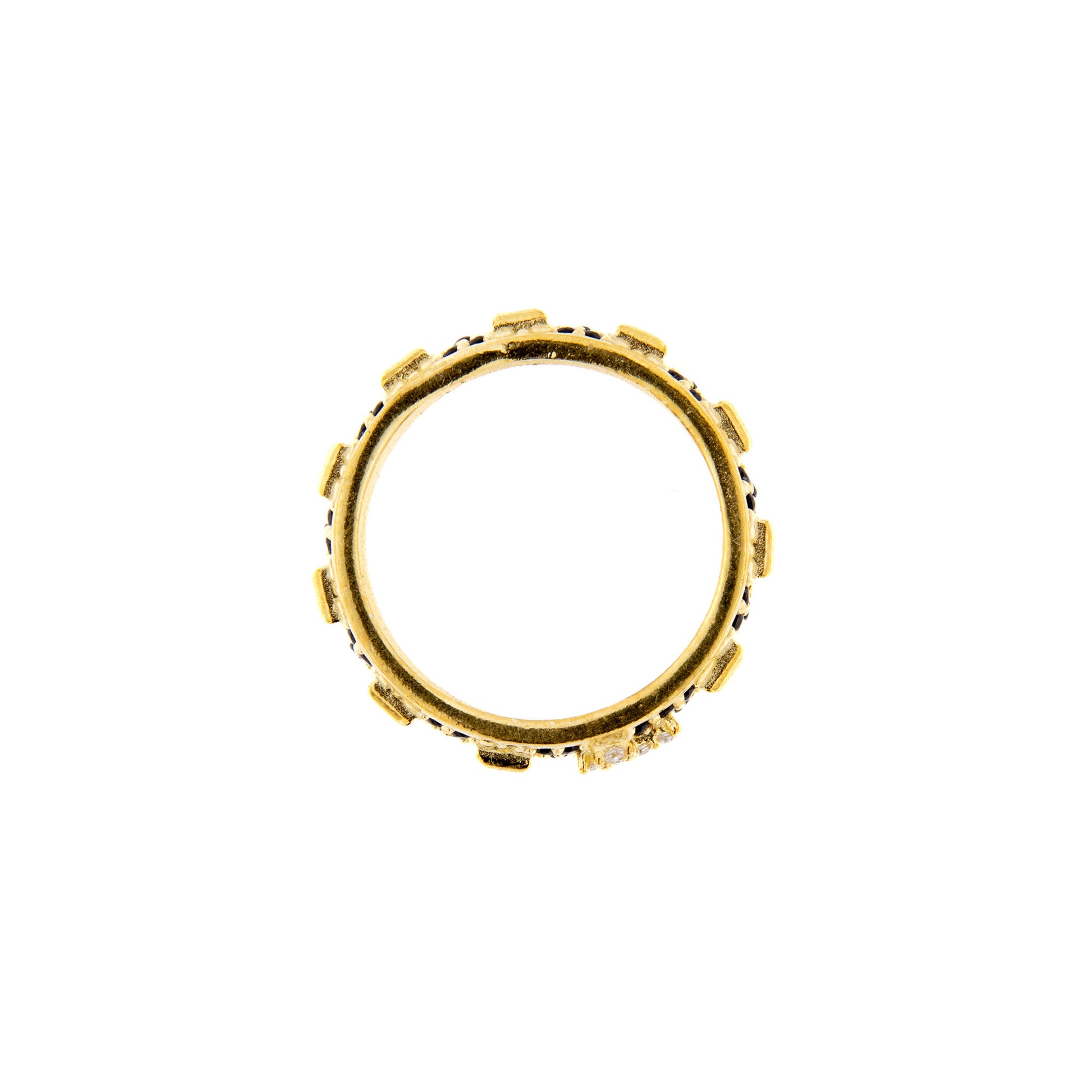 Anello Decina Rosario con zirconi neri e bianchi in argento 925 rodiato dorato. Misure varie