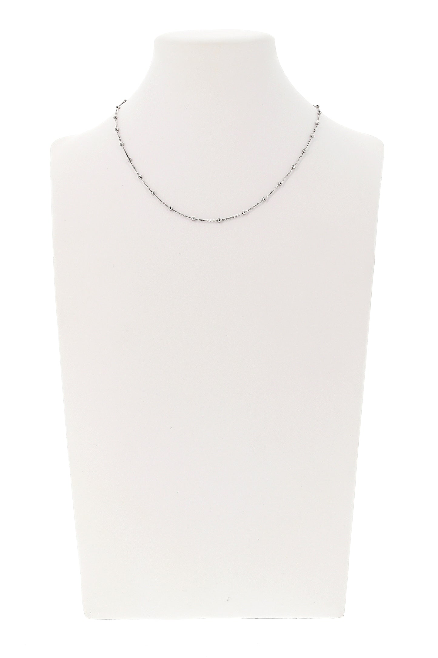 Catenina "pallinata" in argento 925 rodiato. lunghezza 42+3 cm
