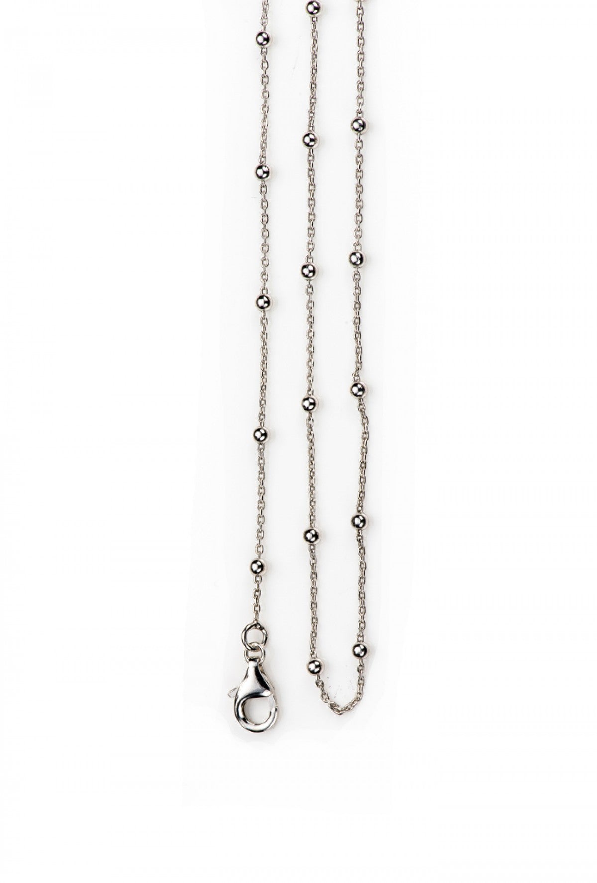 Catenina "pallinata" in argento 925 rodiato. Lunghezza 80 cm.