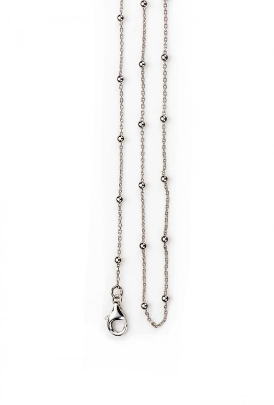 Catenina "pallinata" in argento 925 rodiato. Lunghezza 80 cm.