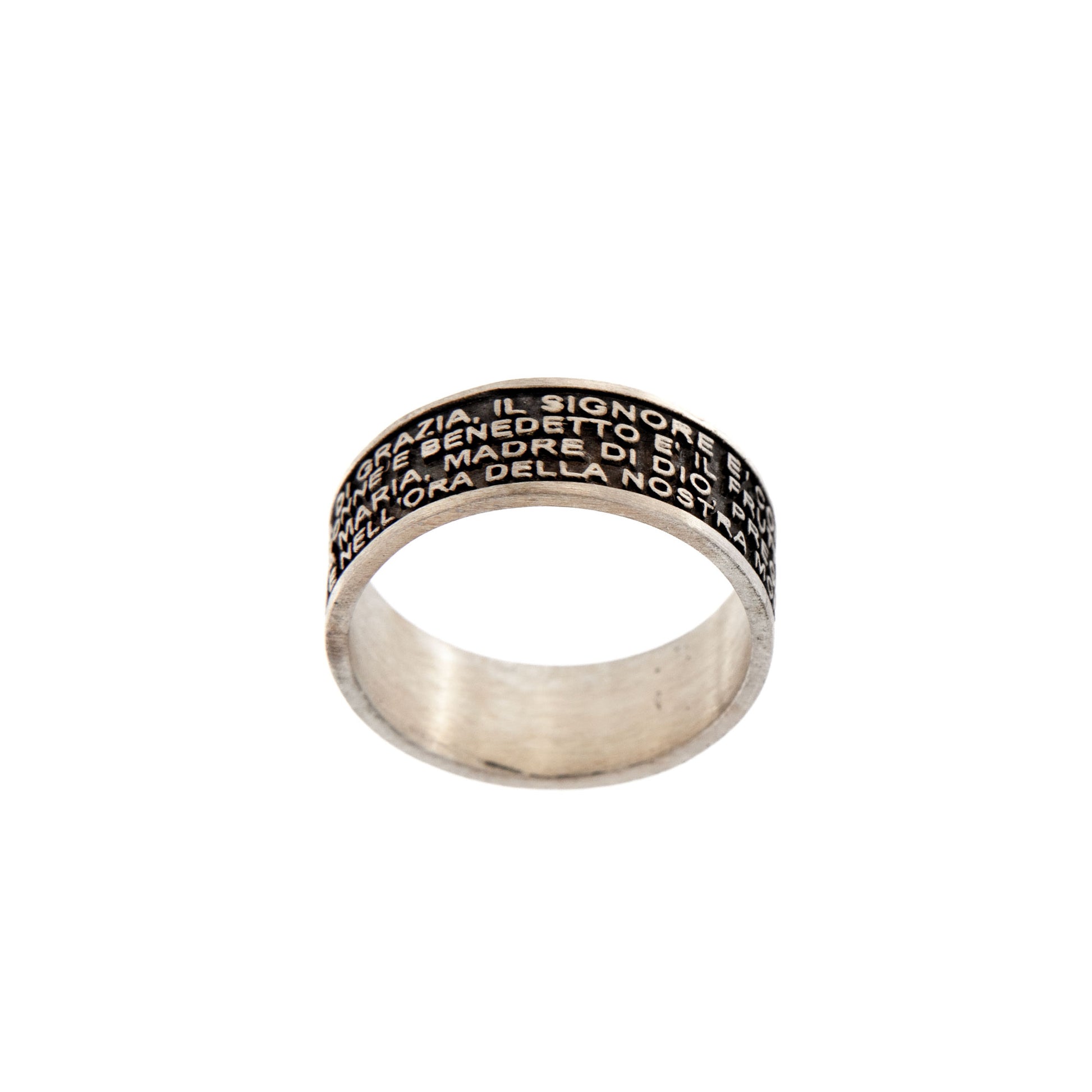 Anello con preghiera "Ave Maria" in argento 925 invecchiato