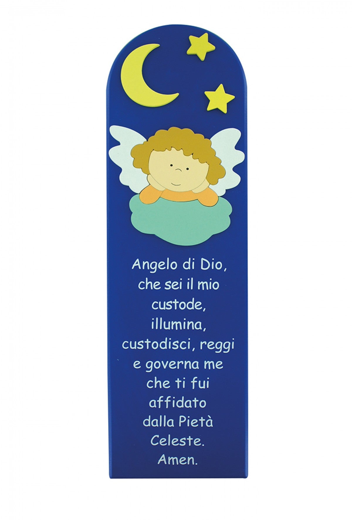Tavola con immagine in rilievo Angelo e preghiera "Angelo di Dio". Dimensioni 43x13 cm