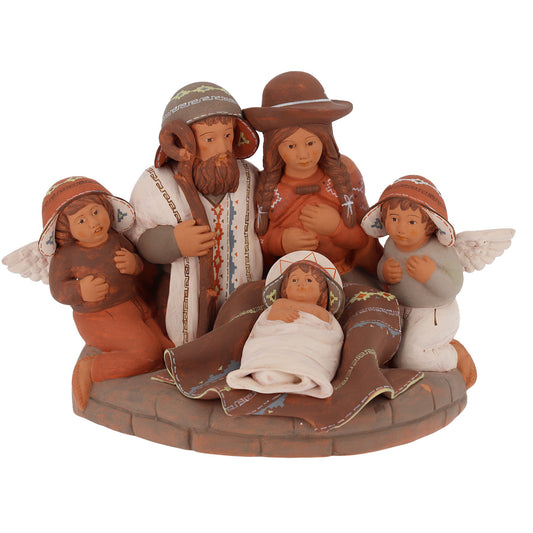 Presepe in terracotta dipinto con colori naturali 28x18 cm.