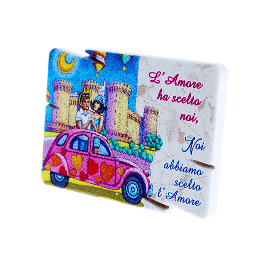 Quadro in legno con frase emozionale e immagine Amore 10x15 cm