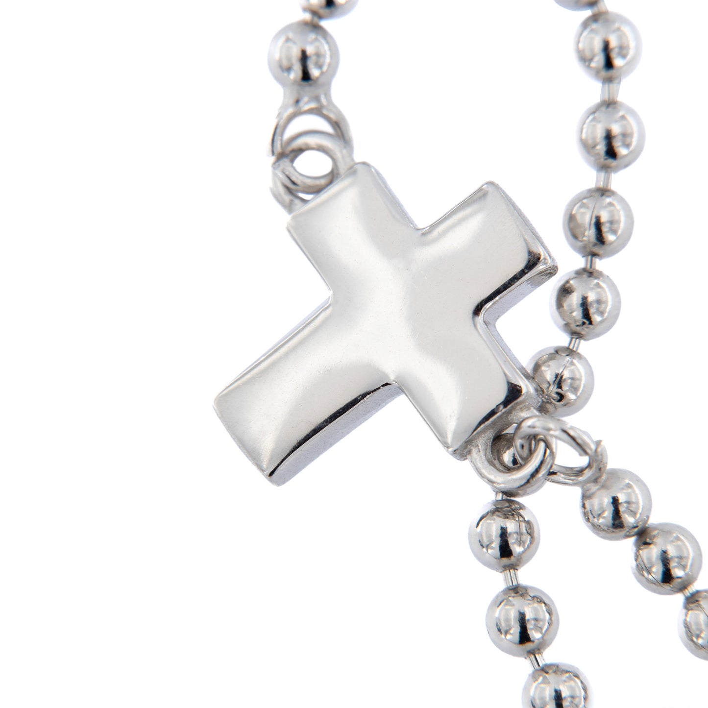 Bracciale mini sfere con Croce in argento 925 rodiato. Lunghezza 17+3 cm