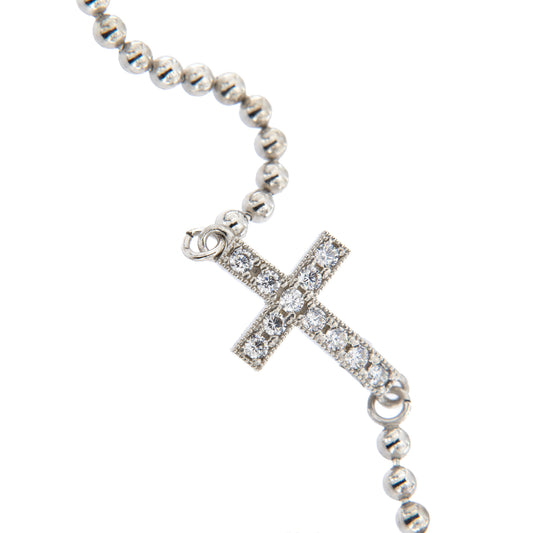 Bracciale mini sfere e Croce con zirconi in argento 925 rodiato. Lunghezza  17+3 cm.