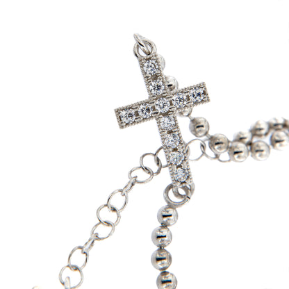 Bracciale mini sfere e Croce con zirconi in argento 925 rodiato. Lunghezza  17+3 cm.