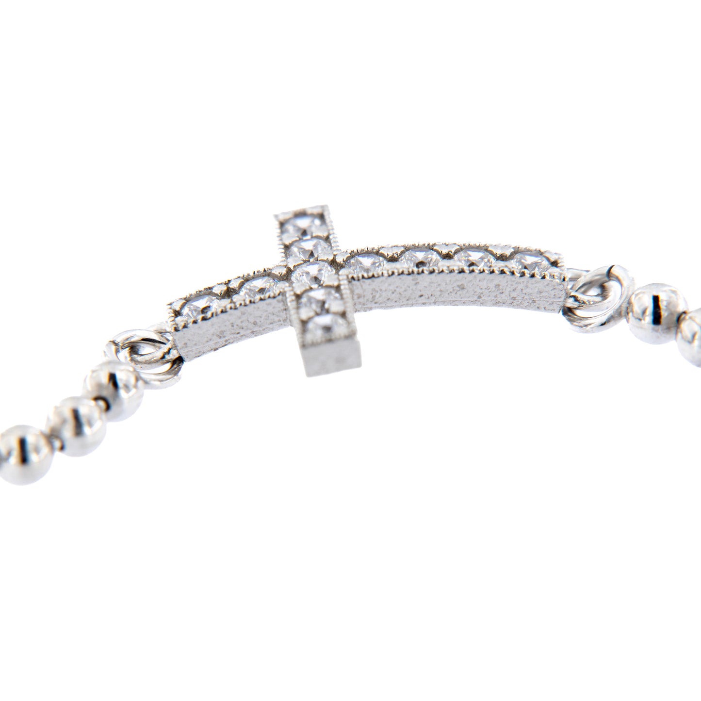 Bracciale mini sfere e Croce con zirconi in argento 925 rodiato. Lunghezza  17+3 cm.