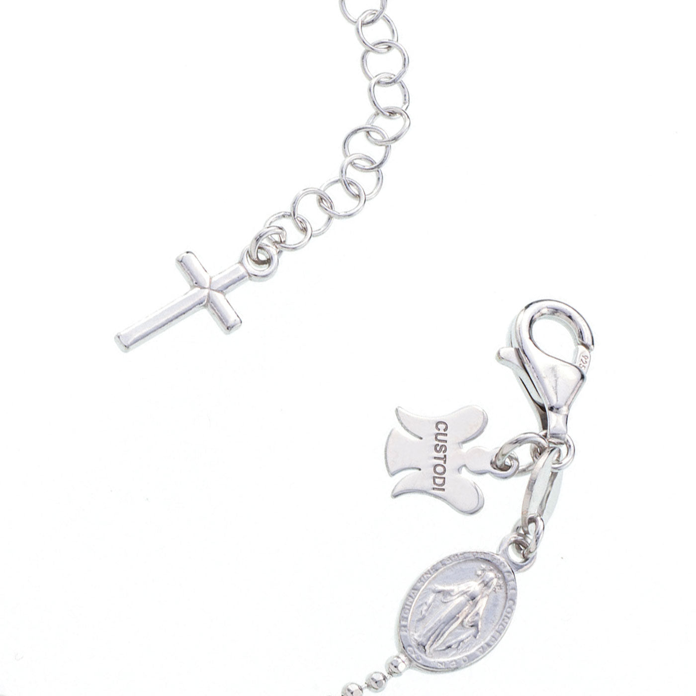 Bracciale decina maglia pallinata e grani ovali  in argento 925 rodiato. Llunghezza 17+ 3 cm