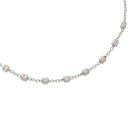 Bracciale decina acini cubetto lavorato in argento 925 rodiato. Lunghezza  17+ 3 cm