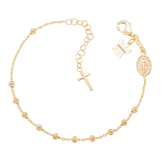 Bracciale decina acini tondi lavorati in argento 925 rodiato. Lunghezza 17+3 cm.