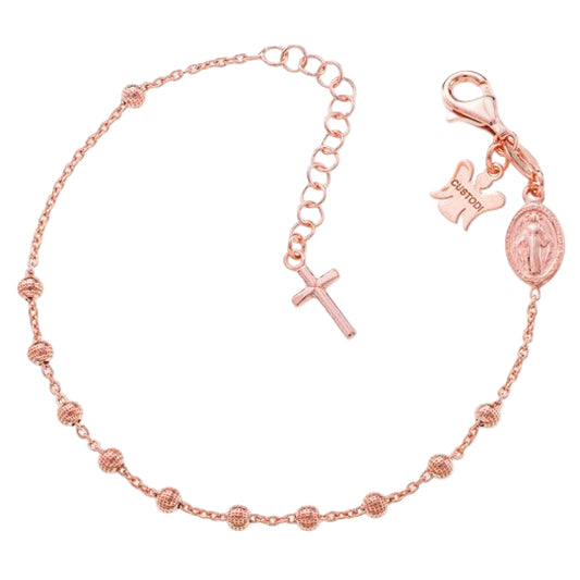 Bracciale decina acini tondi lavorati in argento 925 rodiato. Lunghezza 17+3 cm.