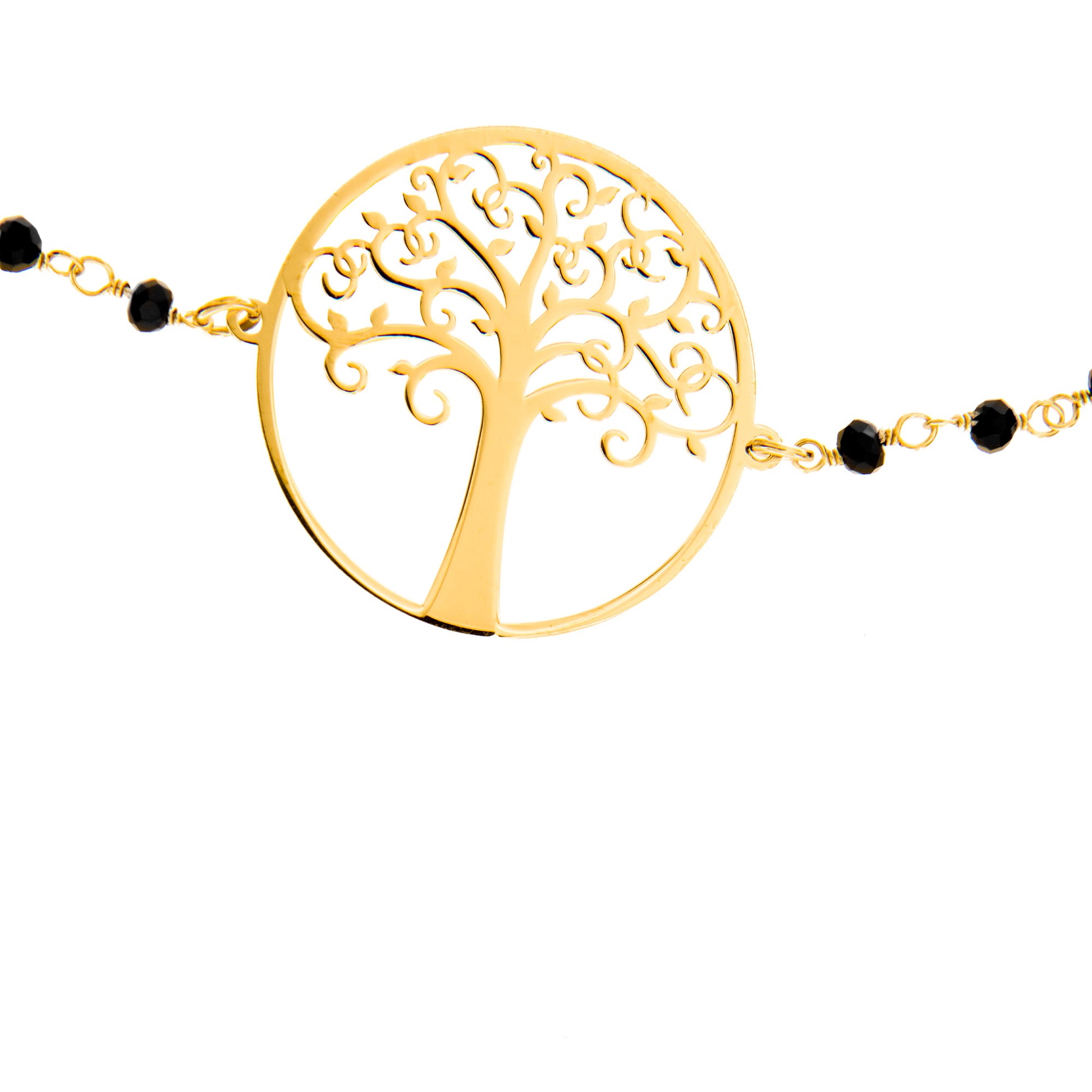 Bracciale "Albero della Vita" con cristalli neri  in argento 925 rodiato. Lunghezza 17+3 cm