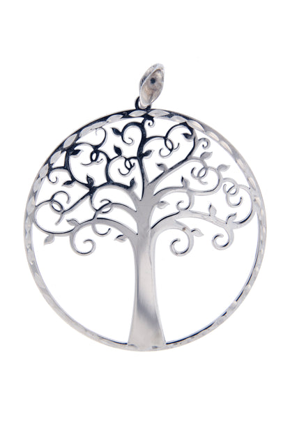 Ciondolo Albero della Vita in argento 925 rodiato. Diametro 4,5 cm