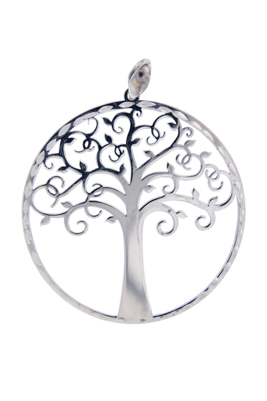 Ciondolo Albero della Vita in argento 925 rodiato. Diametro 4,5 cm