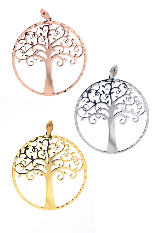 Ciondolo Albero della Vita in argento 925 rodiato. Diametro 4,5 cm