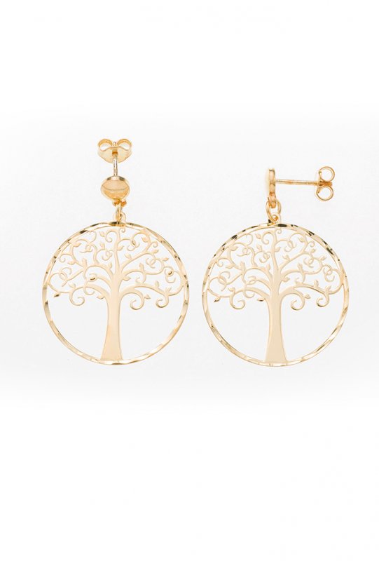 Orecchini pendente "Albero della Vita" in argento 925 rodiato. Diametro 2,5 cm