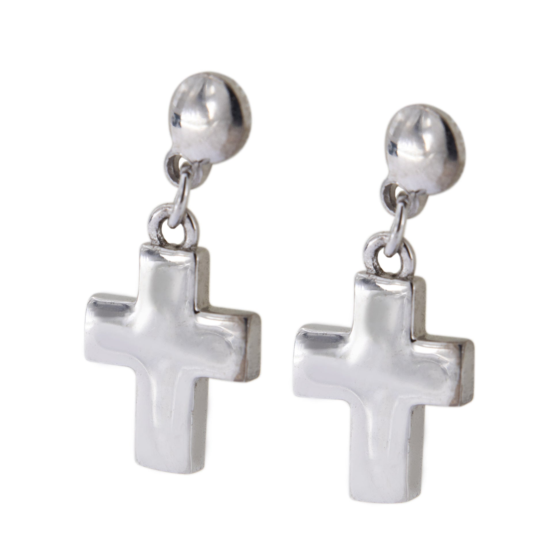 Orecchini pendente Croce in argento 925 rodiato. Dimensioni 1x1,5 cm