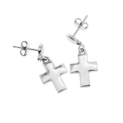 Orecchini pendente Croce in argento 925 rodiato. Dimensioni 1x1,5 cm