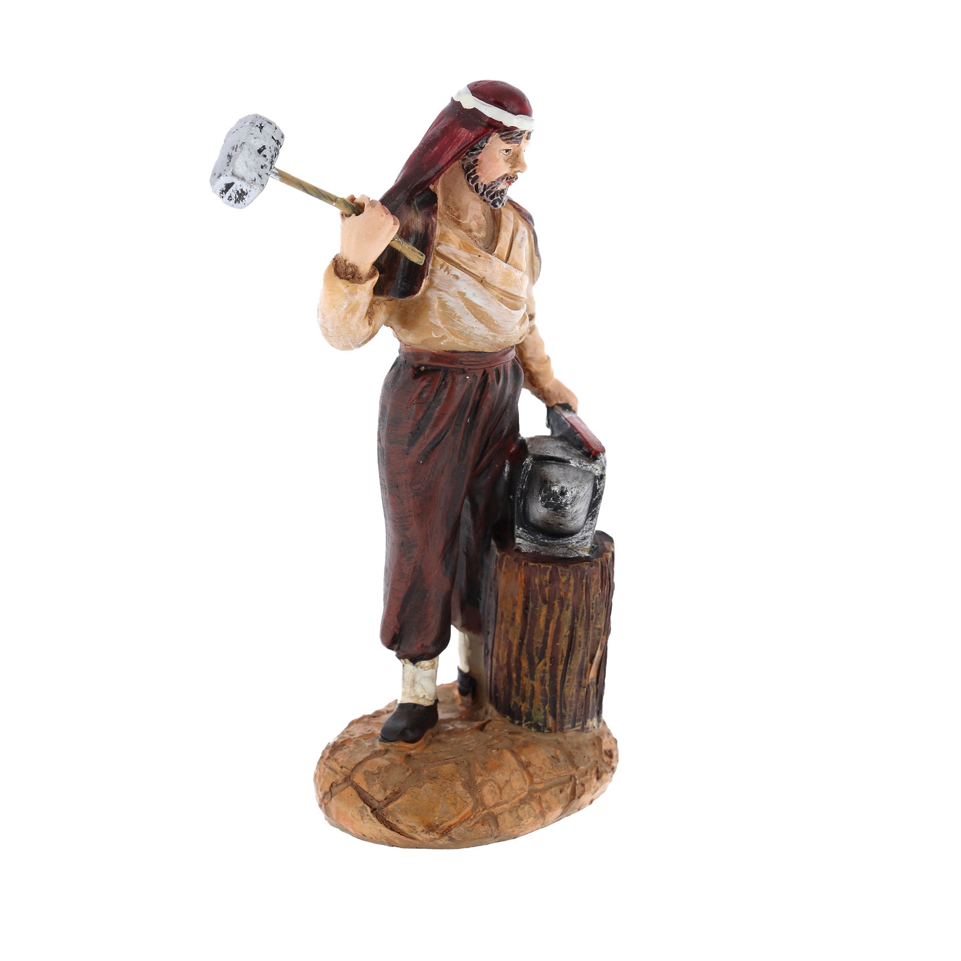 Fabbro con incudine, in resina. Altezza 12 cm