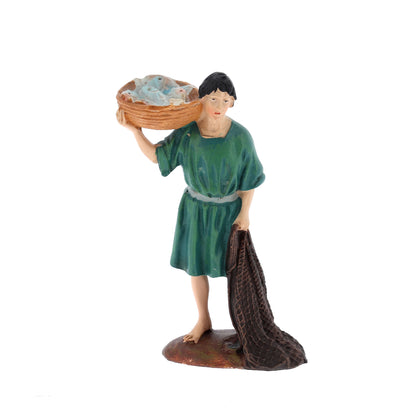 Pescatore con rete in resina. Altezza 10 cm