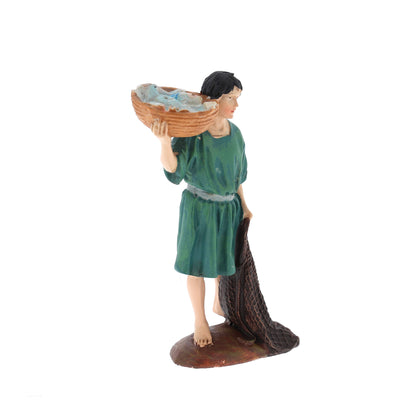 Pescatore con rete in resina. Altezza 10 cm