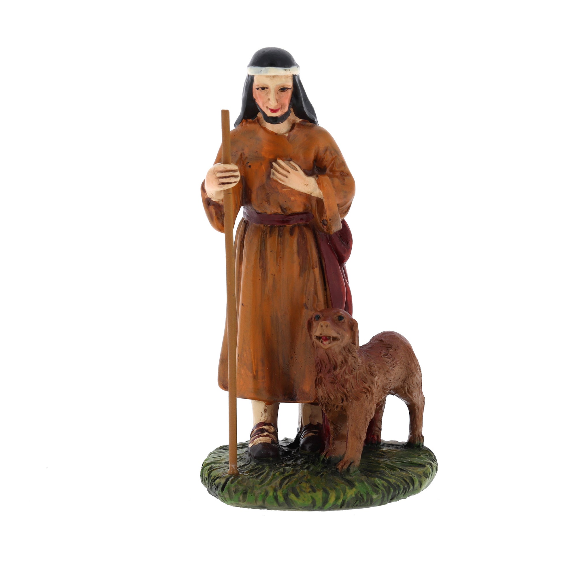 Pastore con cane in resina. Altezza 10 cm