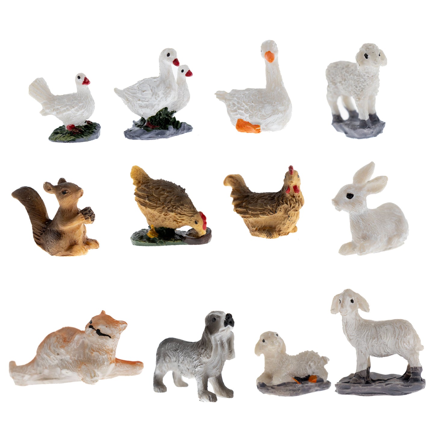 Confezione 12 animali da cortile in resina. Altezza 3,5 cm