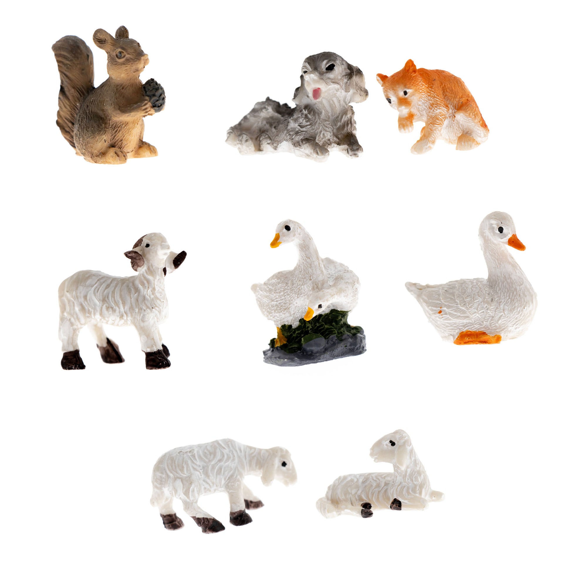 Confezione 8 animali da cortile in resina. Altezza 2,5 cm