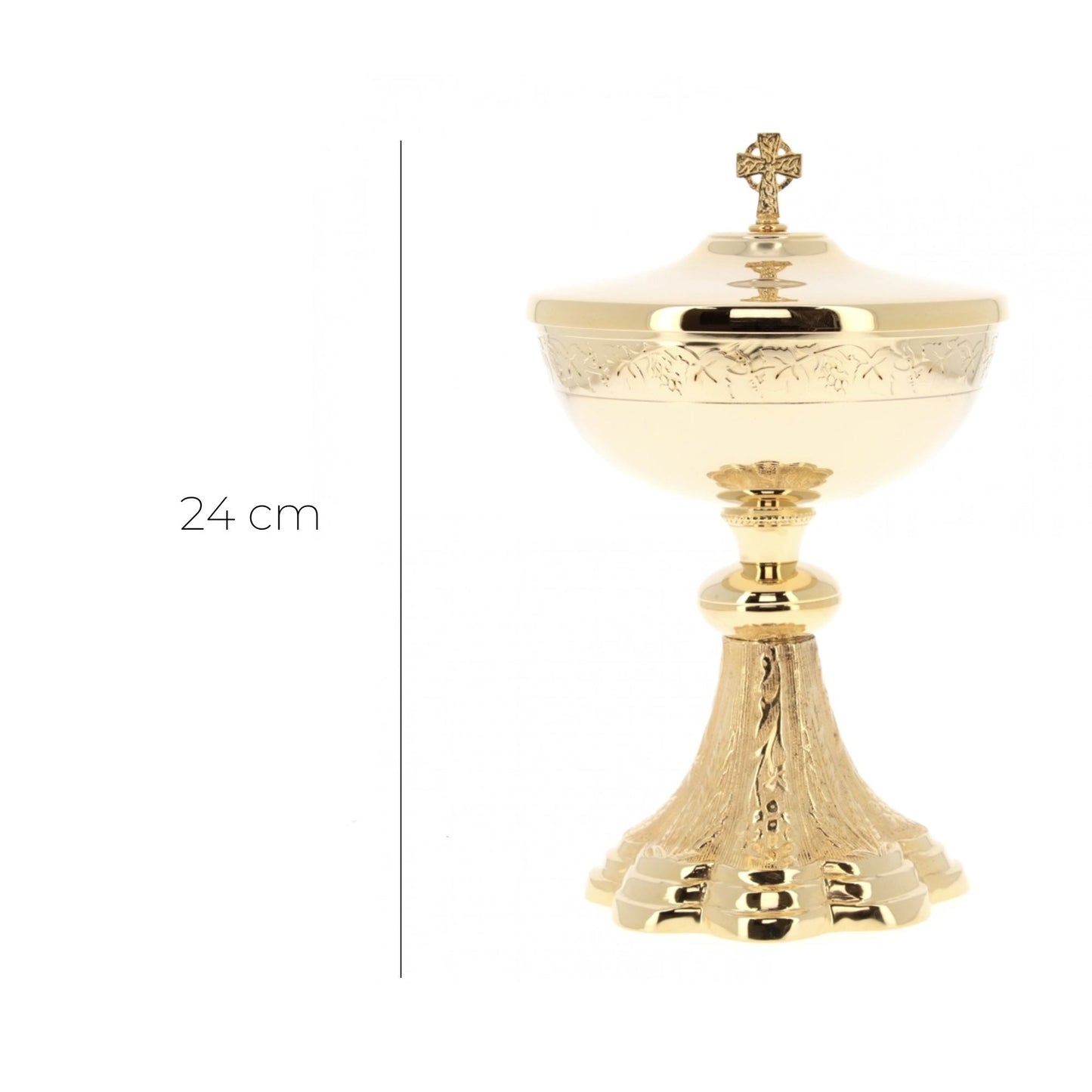 Pisside in ottone con bagno oro. Dimensioni 27x14,5 cm